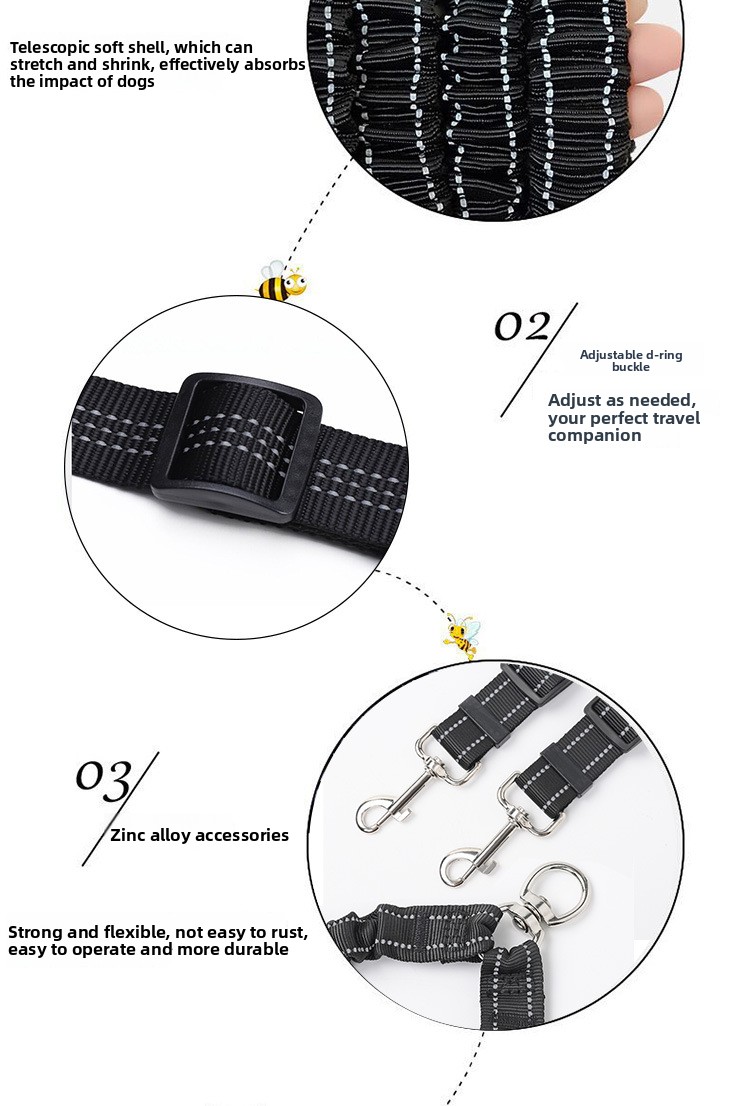 Shock Absorbing Dual Dog Leash Reflective Nylon Anti Pull Bungee Leash for Small Medium Large Pets