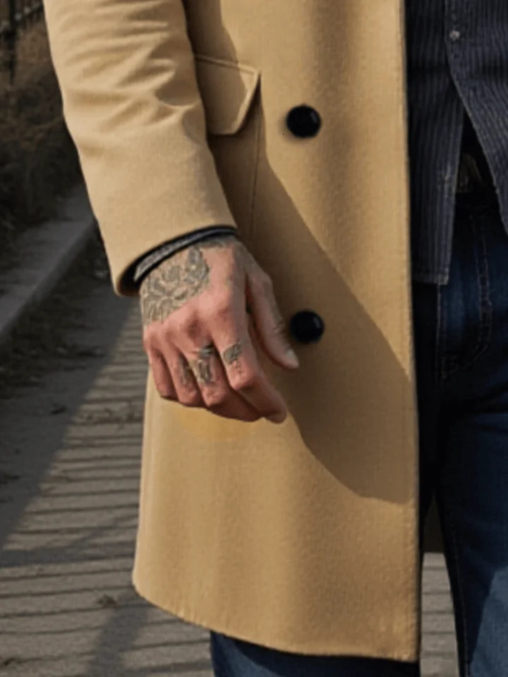 Mens Streetwear Wool Coat DoubleBreasted Retro Thickened Tweed with Warm Stand Collar Manswear 251219