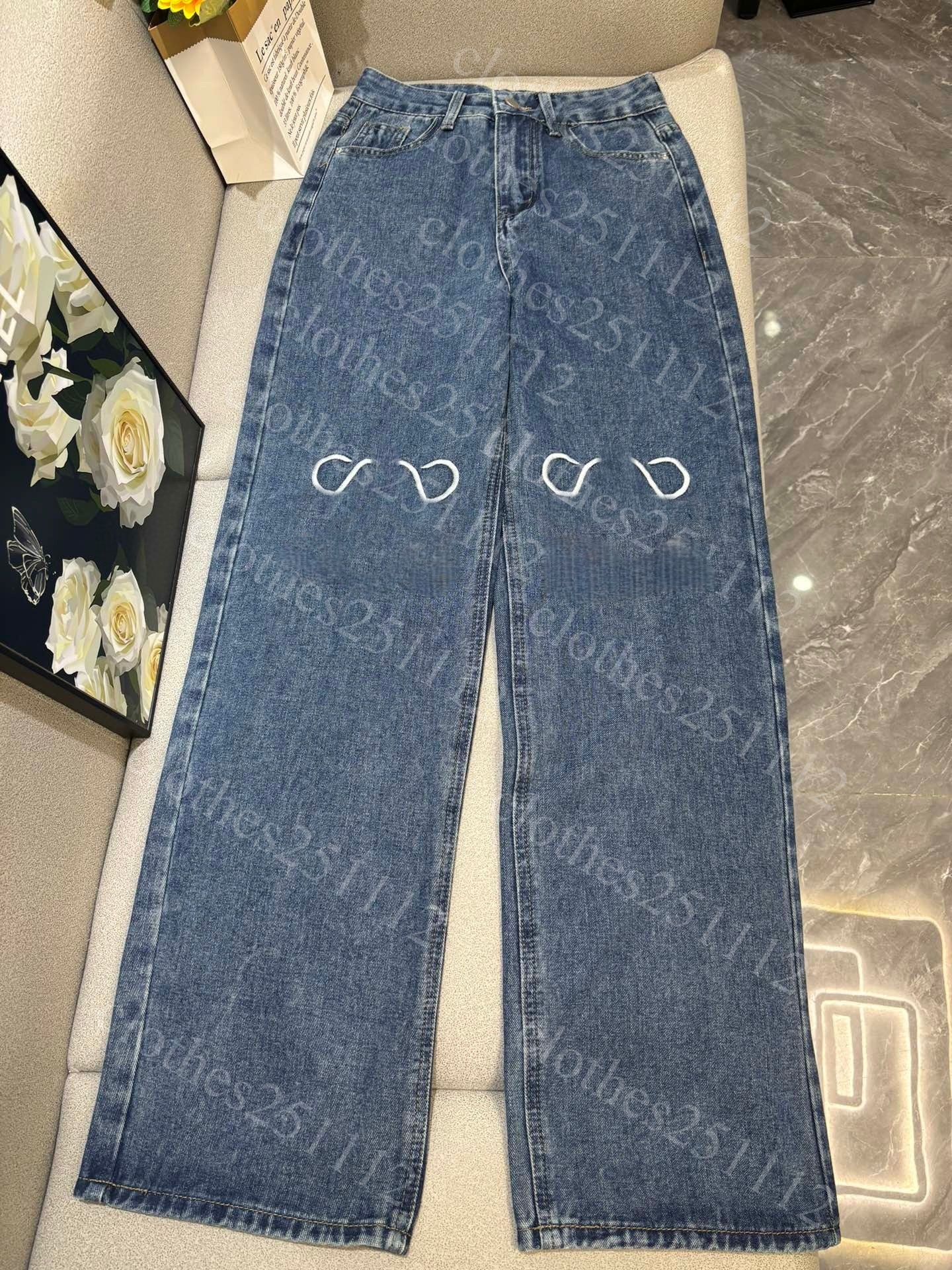 jeans womens designer jean shorts denim pants women designer retro pant classic long Pant Leather Label Straight Trousers Waisted Female Casual Jeans clothing