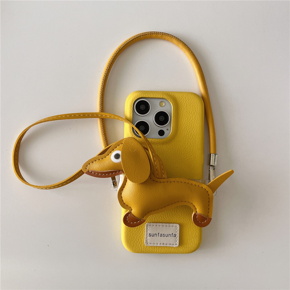 Cartoon Dachshund Phone for Apple 16/15/14P Solid Color Short Strap Case iPhone 17PRO