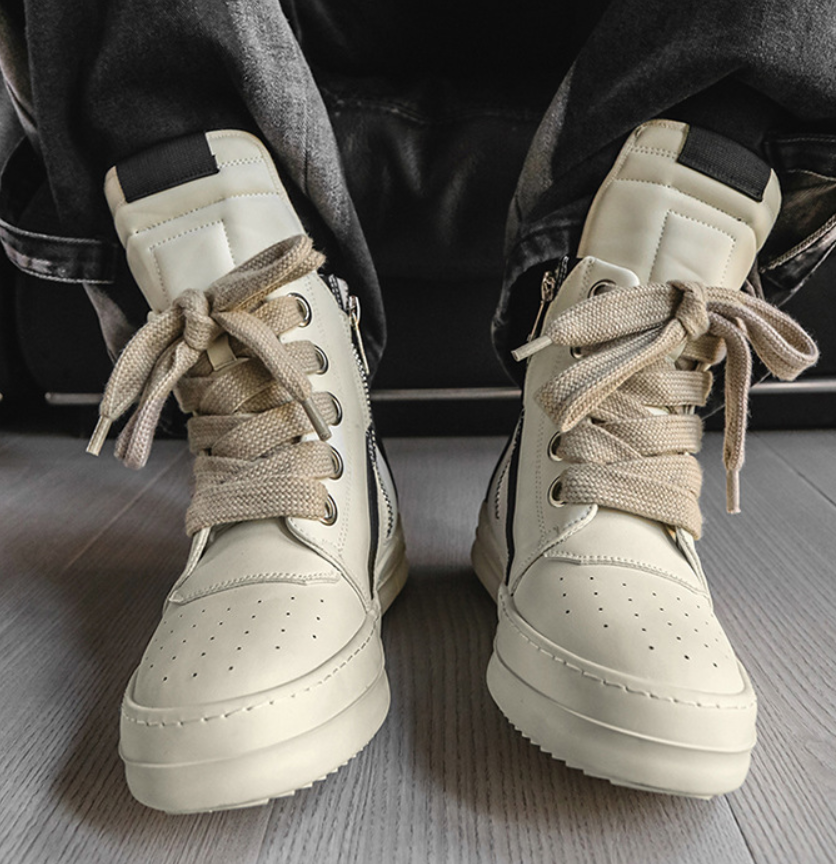 2025 new black and white high-top trendy men's shoes versatile boys' platform heightening shoes sports casual shoes