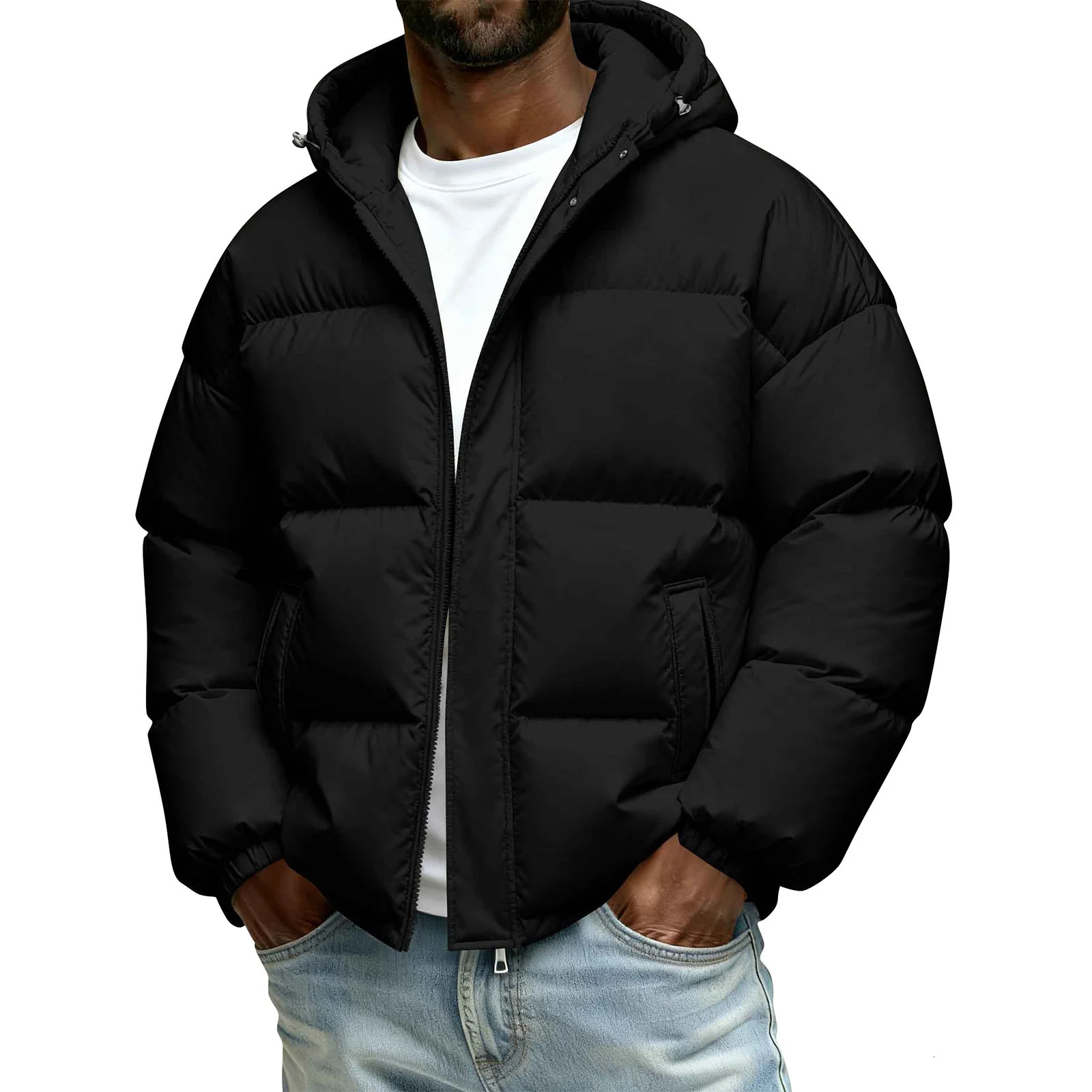 MenS Solid Color Hooded Jacket Casual Warm Outerwear For Couples Thickened Down Coats Fashionable Hiking Camping 251219