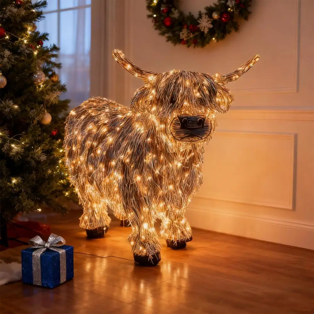 LED Light-up Highland Cow Ornament Glowing Highland Cattle Statue Indoor Outdoor Garden Farmhouse Porch Christmas Decor 251218 - view 3