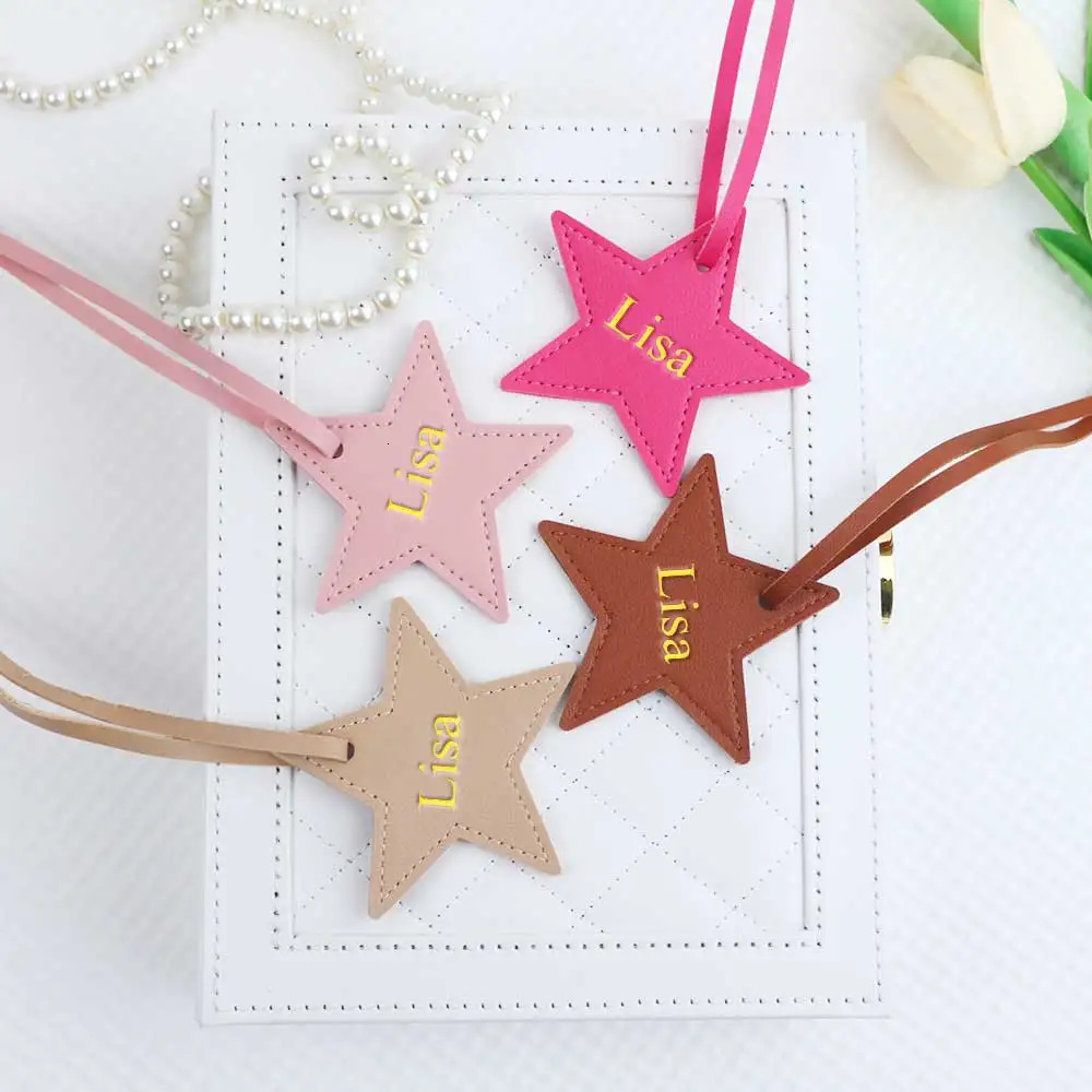 Customized name information pu leather creative fivepointed star bag decoration pendant key accessories 251219