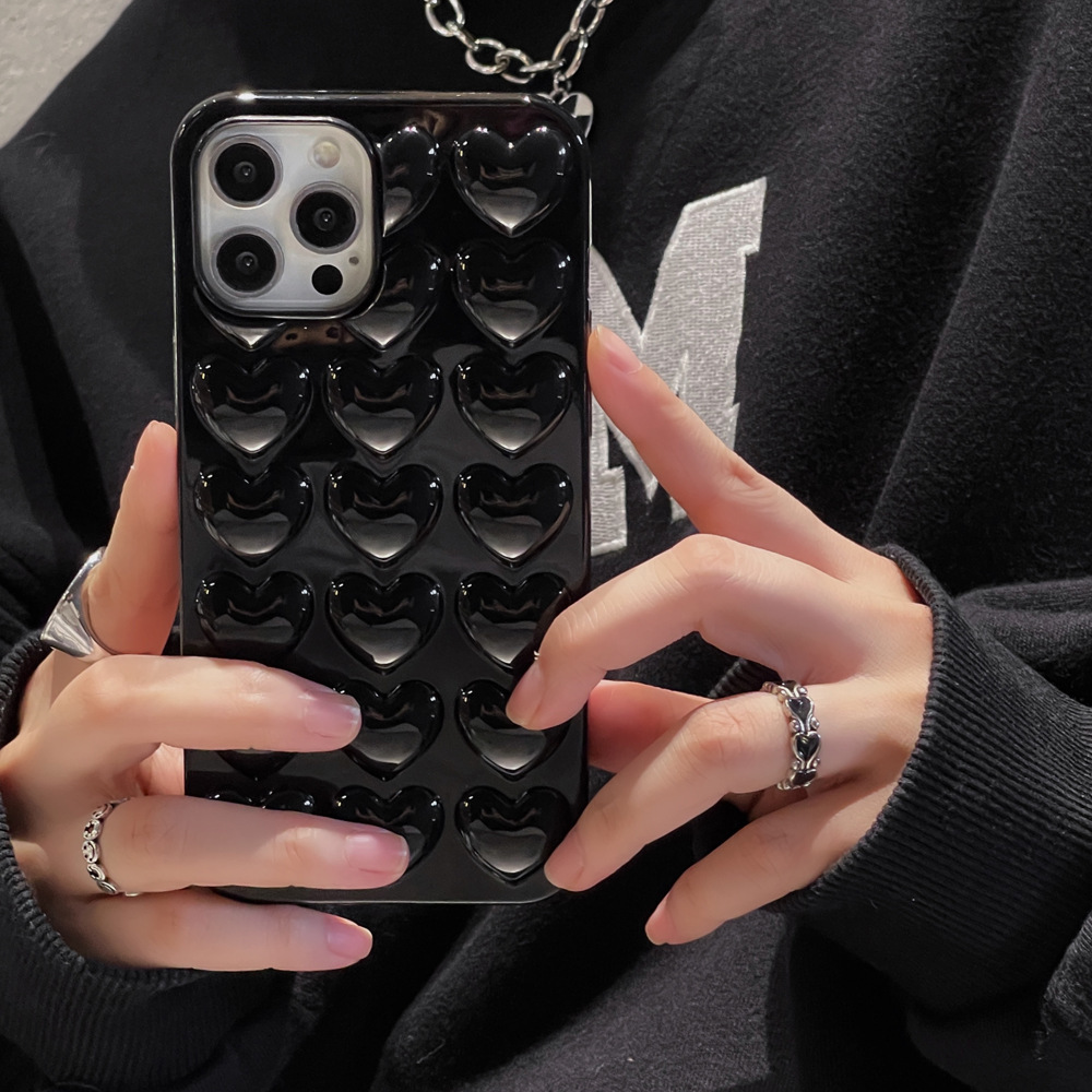 Solid Color 3D Heart Compatible with iPhone Pro Max Apple 16 Phone Case 15/14 Girl 13 Electroplated Soft