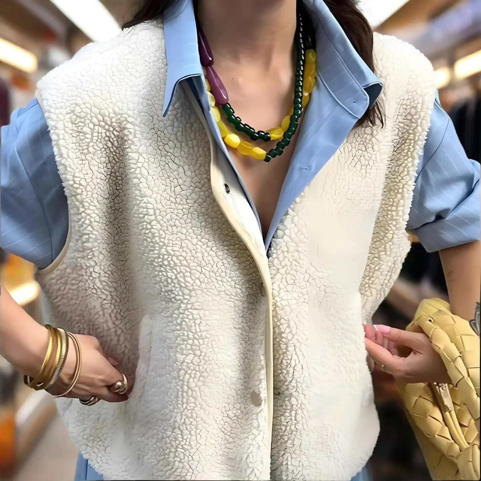 Womens Sleeveless Faux Fur Vest Top Fashionable Single Button Loose Fit Spring Autumn Outerwear round Neck 251219