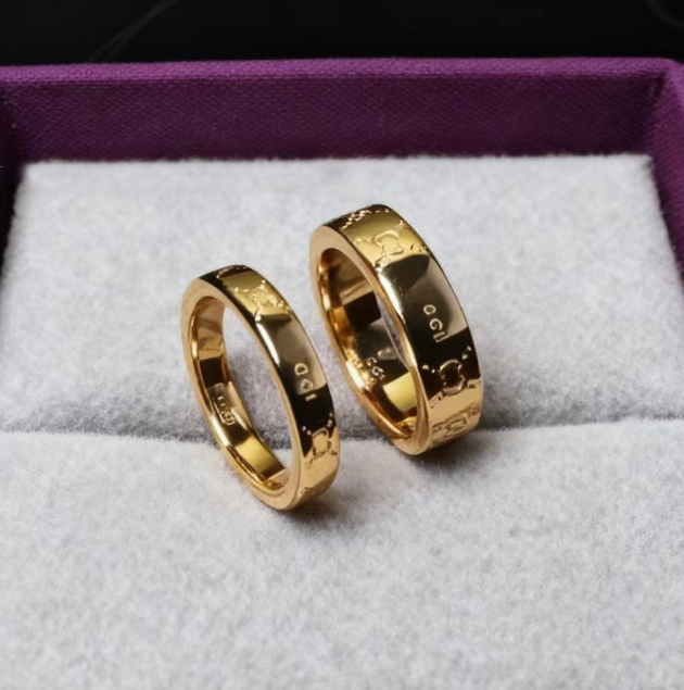 Designer classic engraved couple's ring 18K gold and silver high-end style ring Vintage Simple Letter Ring fashionable wedding party jewelry ring