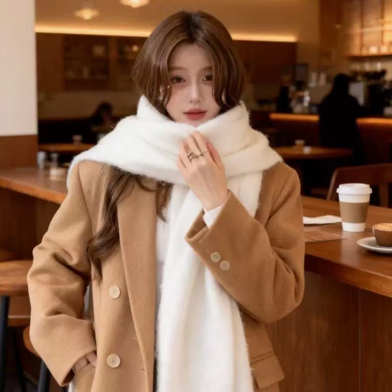 SSSDD Women's Cashmere Scarf, Winter High-End Tassel Mohair Thickened Neck Warmer