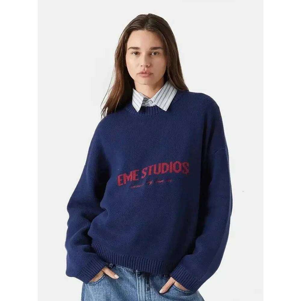 New Autumn Winter Lazy Style Letter Jacquard Knitted Women Designer Fashion 2026 Street Travel Campus Daily Office Thick Warm Sweater
