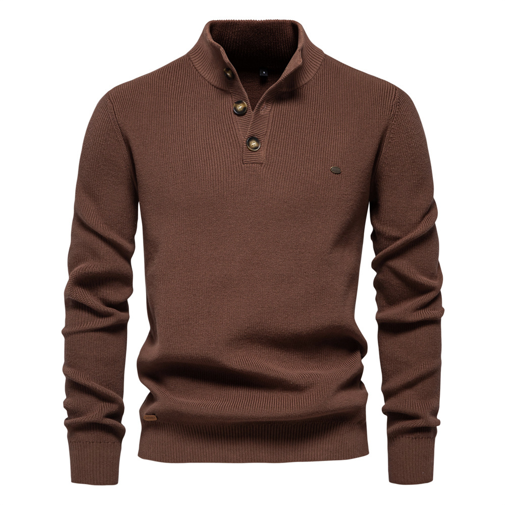 WOZK 2026 New Men's European Size Sweater Long Sleeve Half Zipper Stand up Collar Solid Color Versatile Casual Trend Knitted Top genuine product