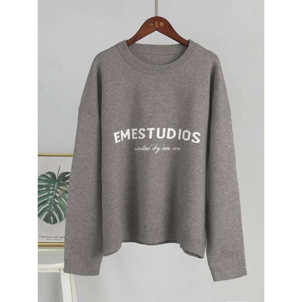 New Autumn Winter Lazy Style Letter Jacquard Knitted Women Designer Fashion 2026 Street Travel Campus Daily Office Thick Warm Sweater