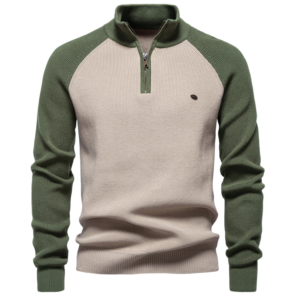 WOZK 2026 New Men's European Size Sweater Long Sleeve Half Zipper Stand up Collar Solid Color Versatile Casual Trend Knitted Top genuine product 