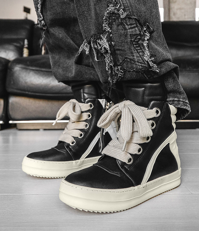 2025 new black and white high-top trendy men's shoes versatile boys' platform heightening shoes sports casual shoes