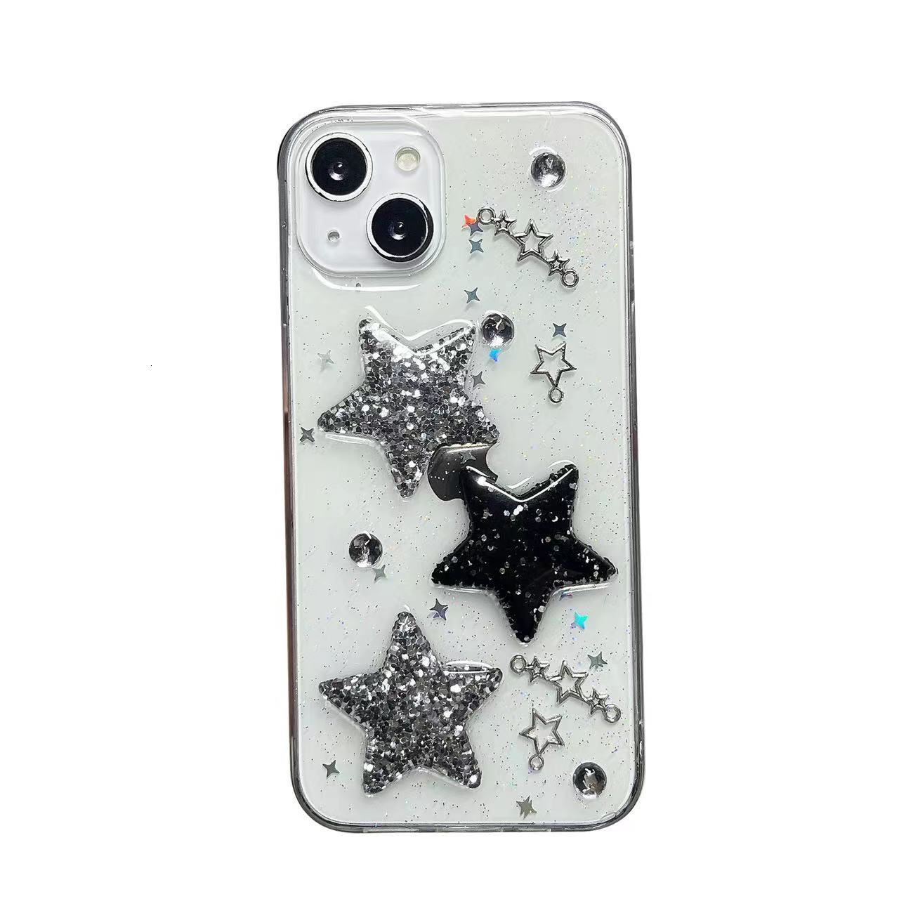 Simple Epoxy Transparent Glitter Star Phone Case for iPhone 15 Plus P40 RY60