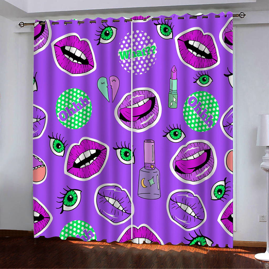 YL-38018 High-Density Blackout Curtain Red Lips Series 2, Digital Printed, Custom Patterns and Sizes Available