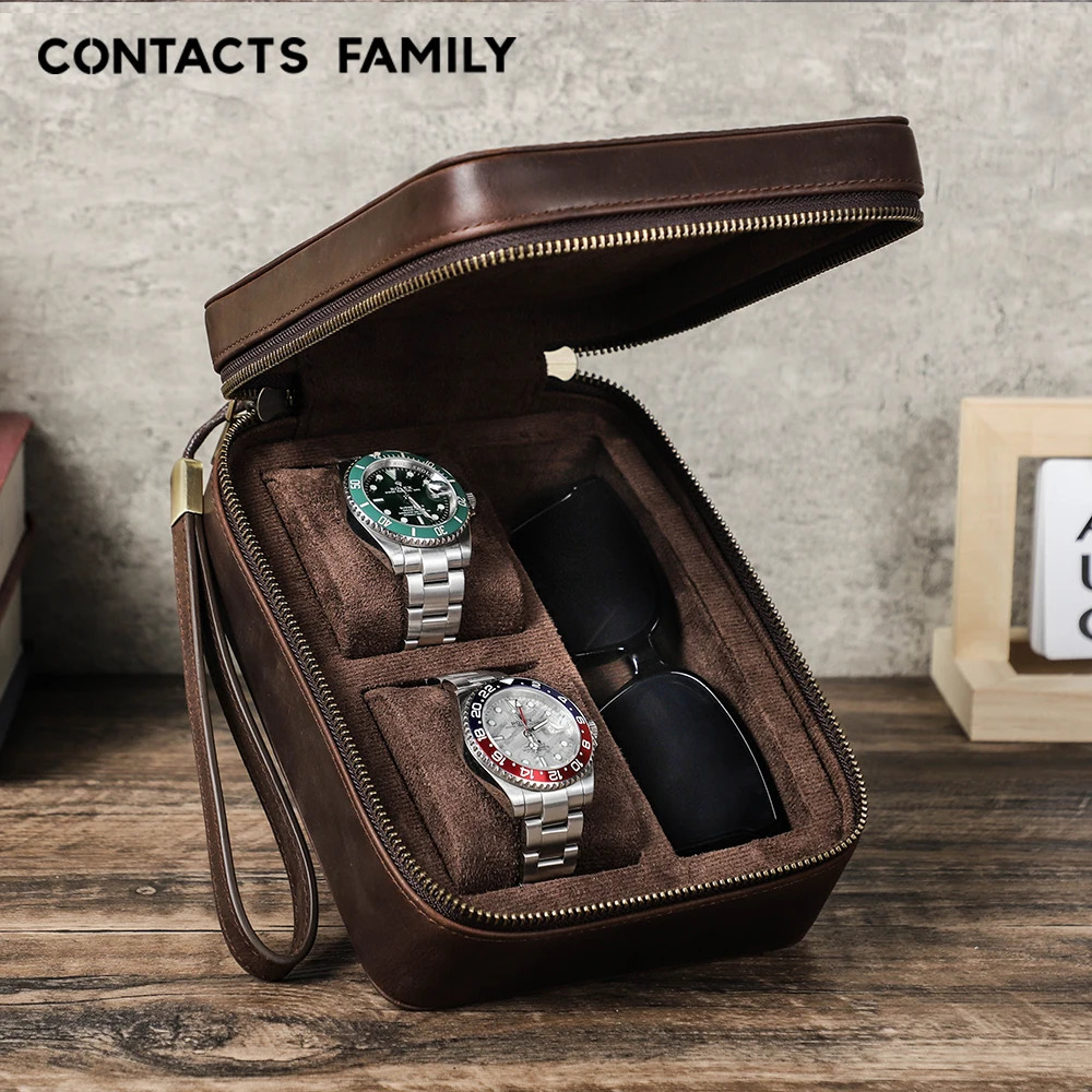 Genuine Leather Watch Travel Case Sunglasses Box with Soft Lining Watchband Jewelry Storage Organizer Gift for Lovers 251216