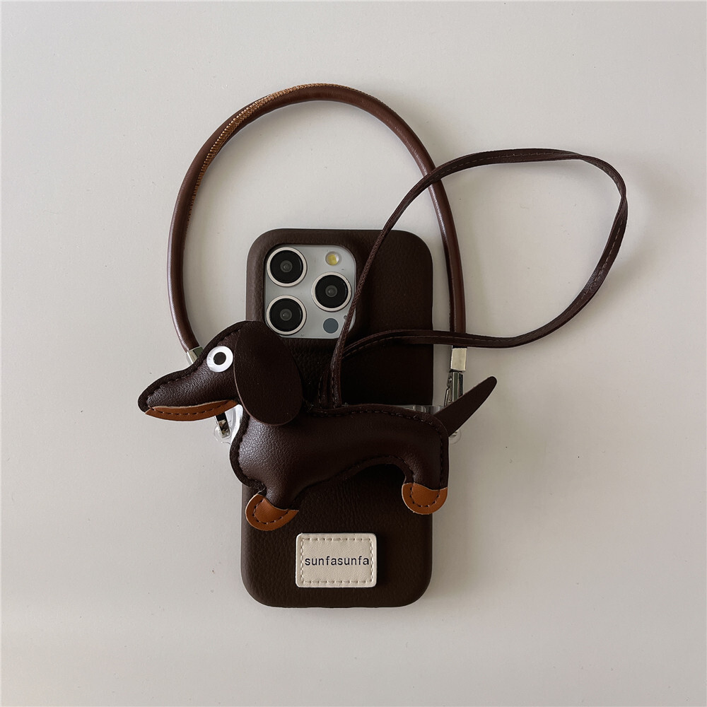 Cartoon Dachshund Phone for Apple 16/15/14P Solid Color Short Strap Case iPhone 17PRO