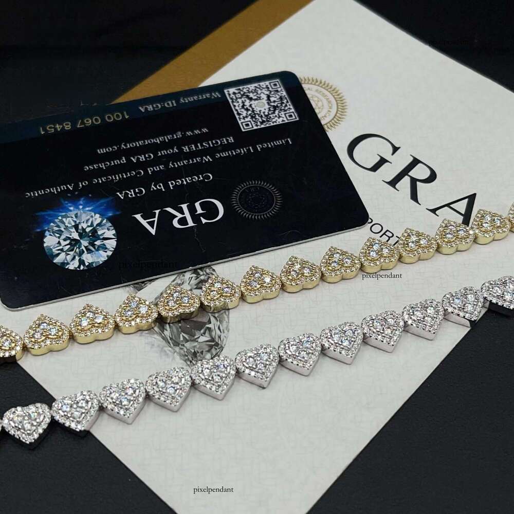 Fashion Jewelry 925 Sterling Silver VVS Moissanite Heart Shape Cuban Tennis Chain 8mm Bracelet