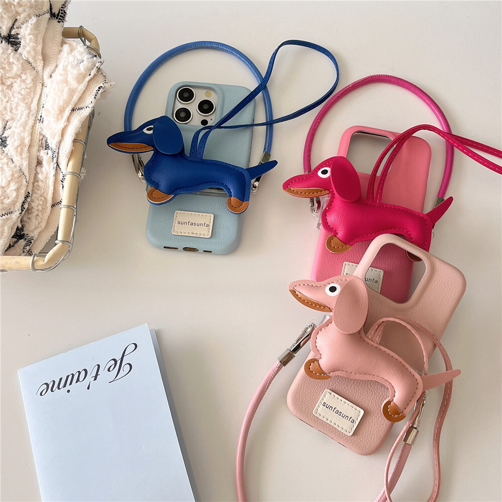 Cartoon Dachshund Phone for Apple 16/15/14P Solid Color Short Strap Case iPhone 17PRO