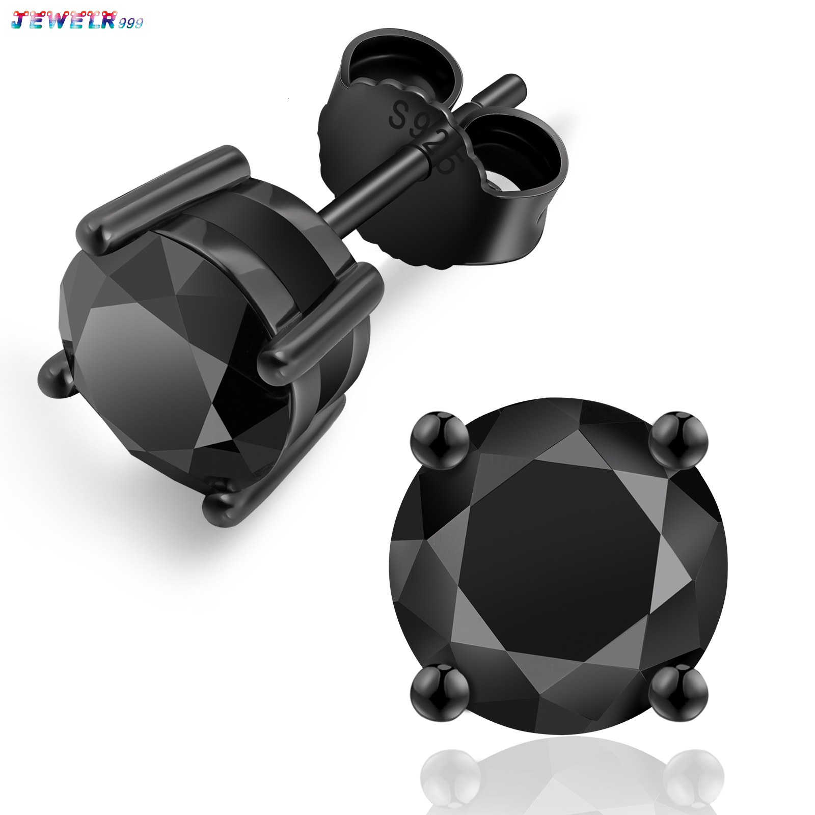 1CT 2CT Black Moissanite Diamond Stud 14K Gold Plated 925 Sterling Silver Jewelry GRA VVS1 65mm Solitaire Earring for Women Men