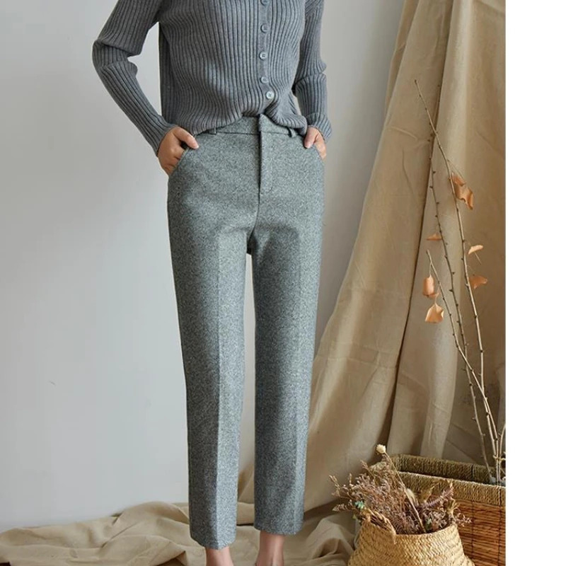 Wool Woolen Harem Trousers Womens Autumn and Winter High Waist Slimming AnkleTied Suit Pants Loose Casual Cigarette 251219