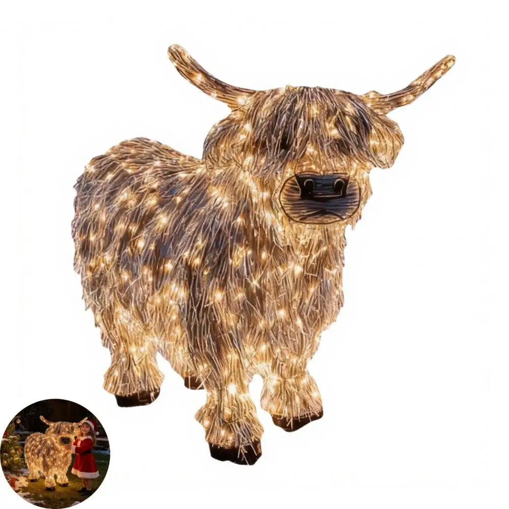 LED Light-up Highland Cow Ornament Glowing Highland Cattle Statue Indoor Outdoor Garden Farmhouse Porch Christmas Decor 251218 - view 6