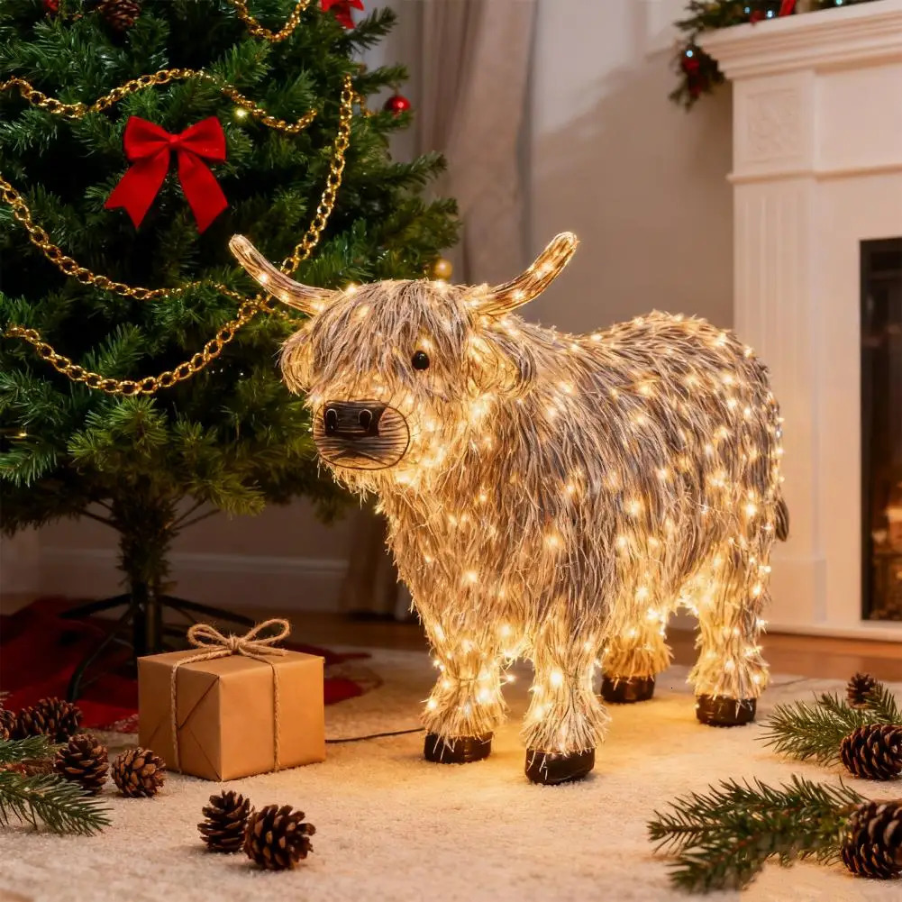 LED Light-up Highland Cow Ornament Glowing Highland Cattle Statue Indoor Outdoor Garden Farmhouse Porch Christmas Decor 251218