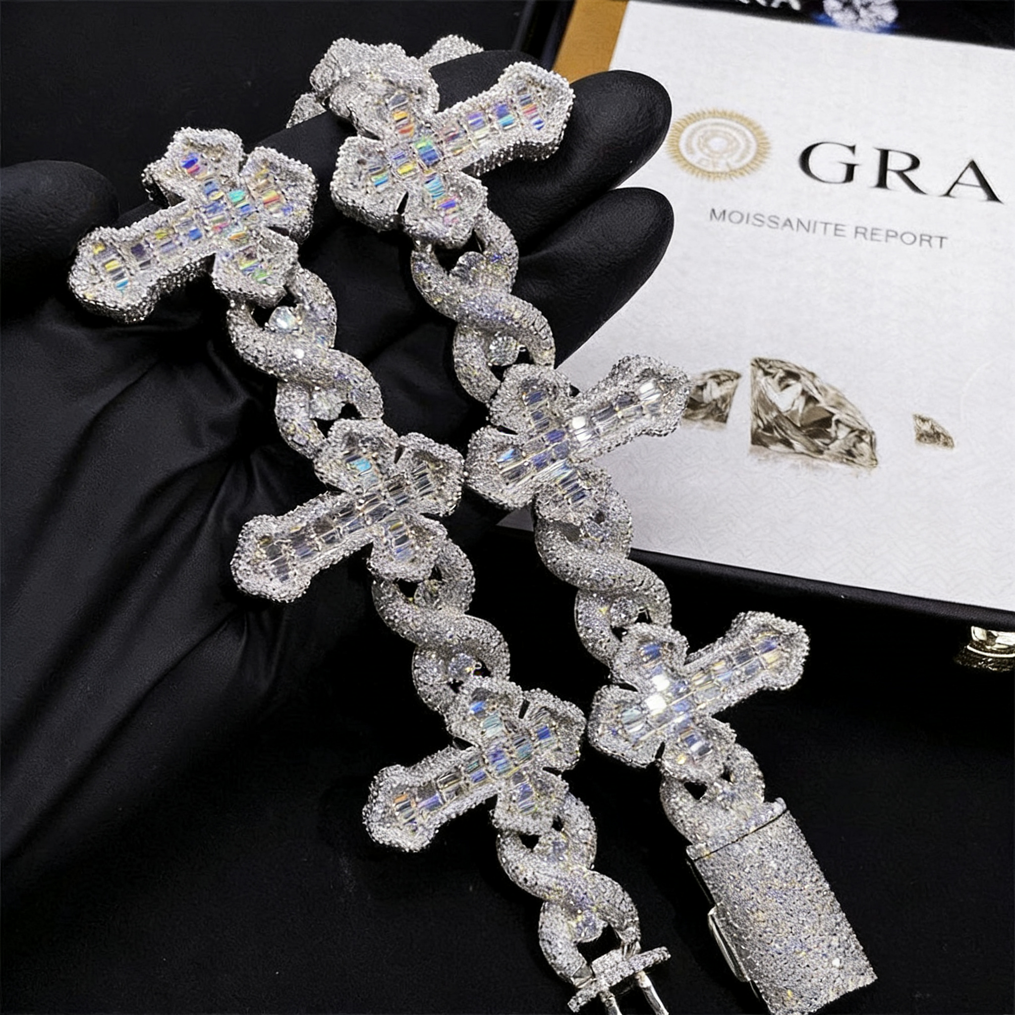 Wholesale price s925 sterling silver hip hop iced out men jewelry cross cuban link bracelets moissanite cuban bracelet