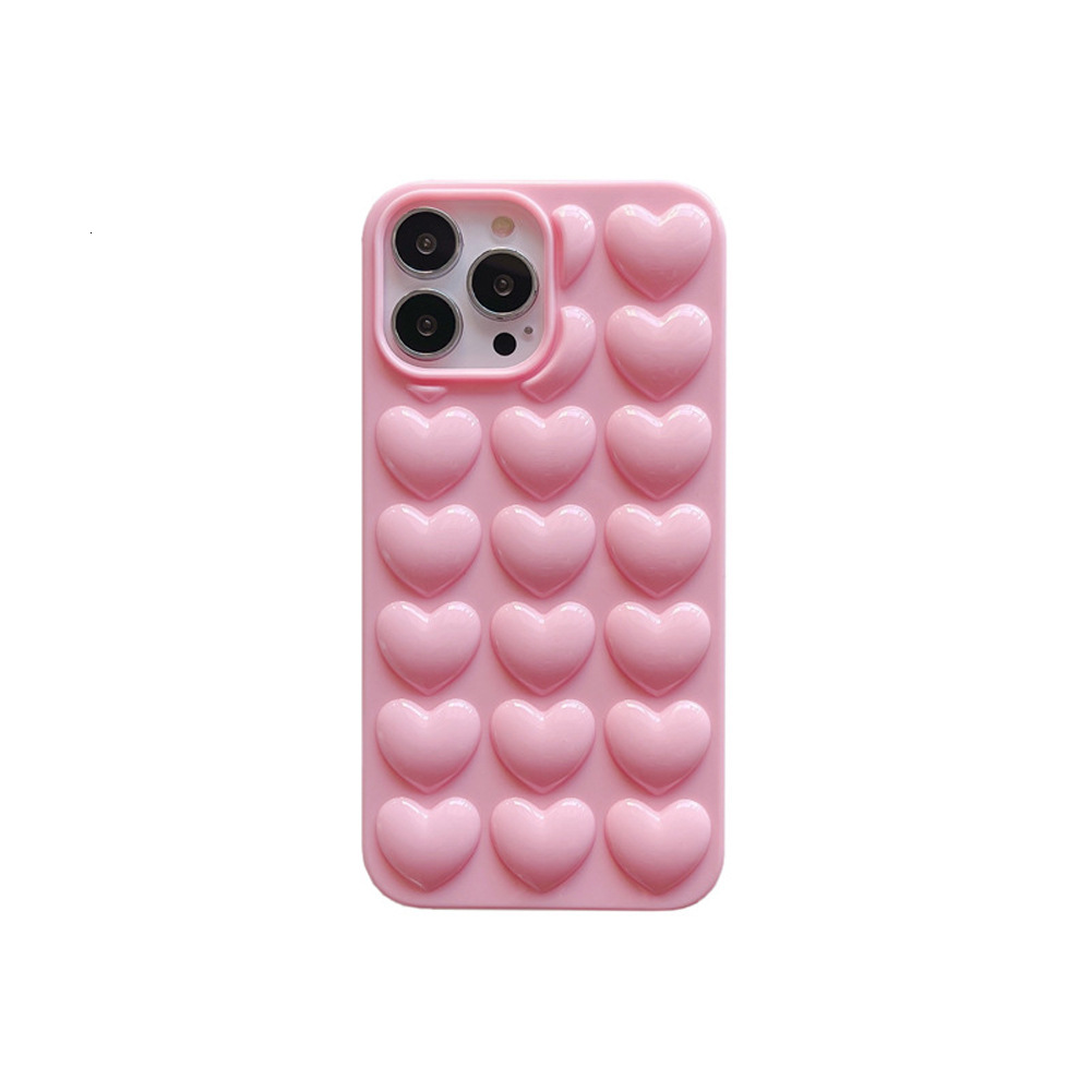 Solid Color 3D Heart Compatible with iPhone Pro Max Apple 16 Phone Case 15/14 Girl 13 Electroplated Soft