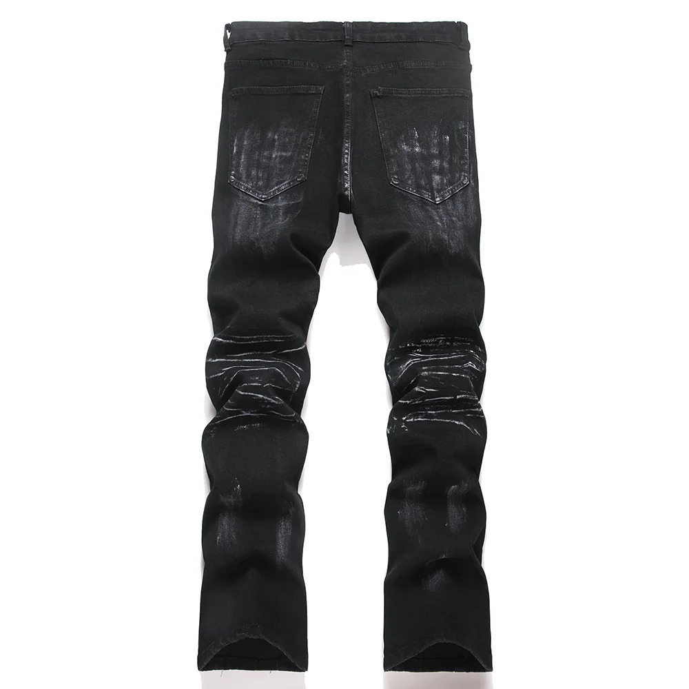 Men Crystal Stars Jeans Fashion Rhinestone Boot Cut Pants Punk Black Spliced Stretch Denim Flared Trousers 251219CJ