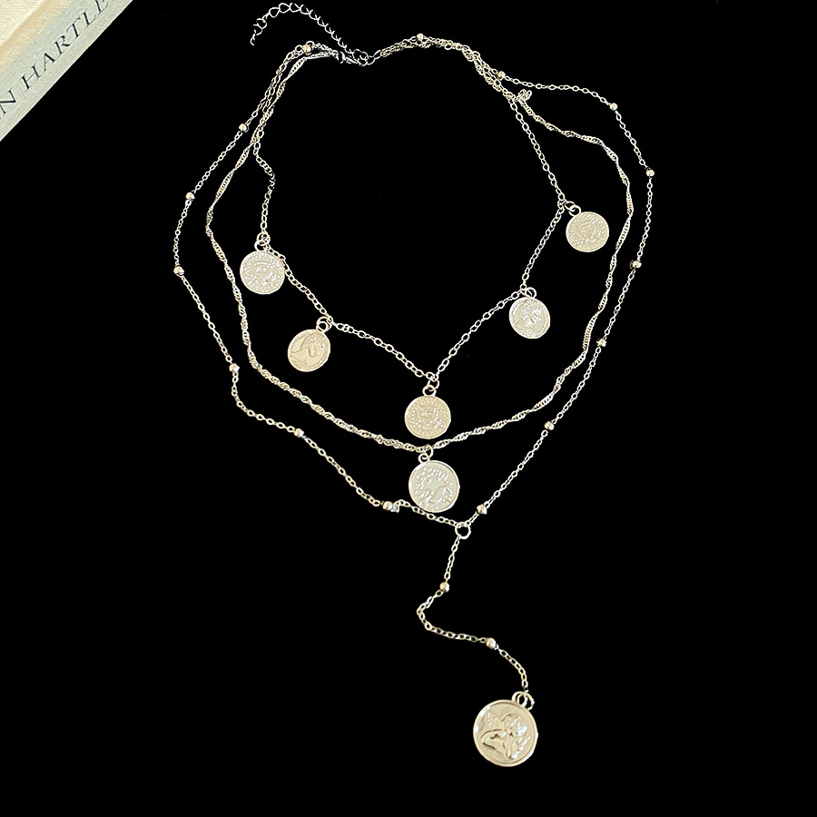 European and American Cross-Border Round Portrait Pendant Necklace Minimalist Style Light Luxury High-End Clavicle Design Sweater Chain for Women - view 6