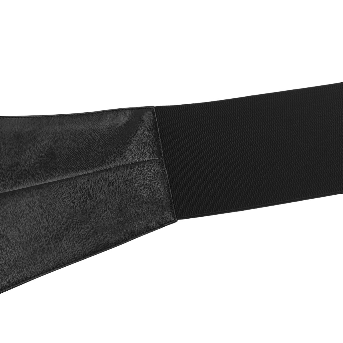 A black wide-belted womens fashion dress decorated with an irregular n of PU leather waistband and elastic corset 251217