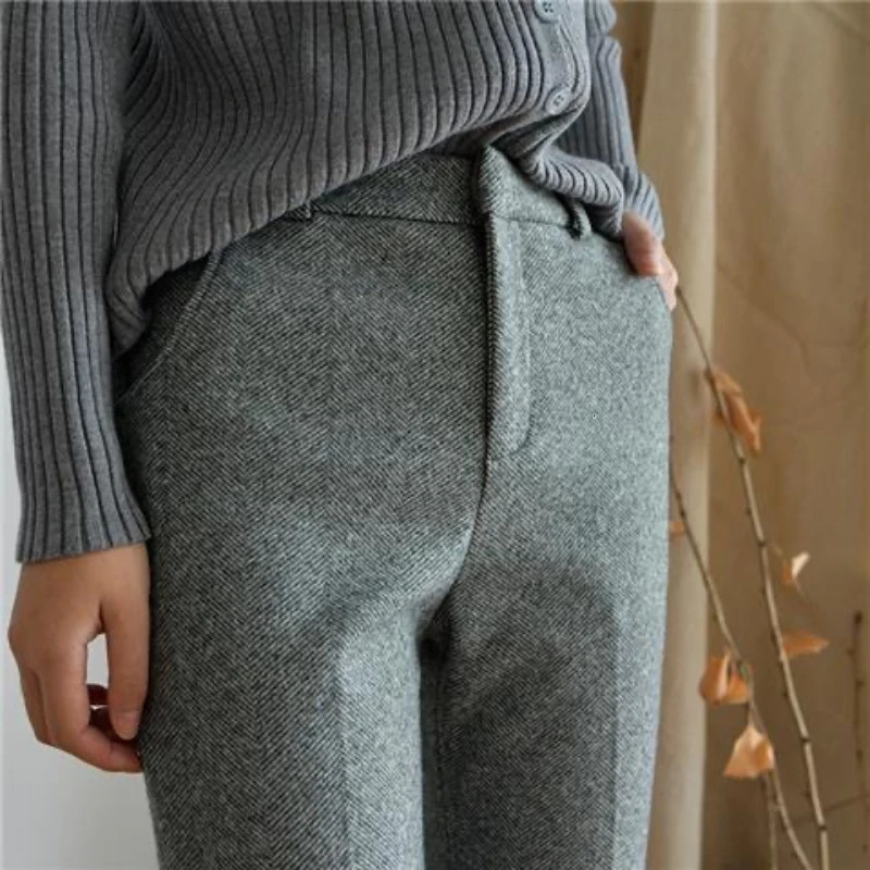 Wool Woolen Harem Trousers Womens Autumn and Winter High Waist Slimming AnkleTied Suit Pants Loose Casual Cigarette 251219