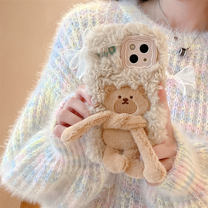 Creative Pull-out Bear Huawei Mate60 Pro, Mate70 Plush Case for Women, Pura70/80 Cover