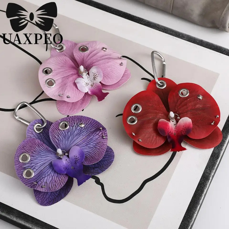 Fashion Simulation Flower Orchid Lily Keychain Colorful Backpack Decoration Bag Pendant Gifts Keyring y251219