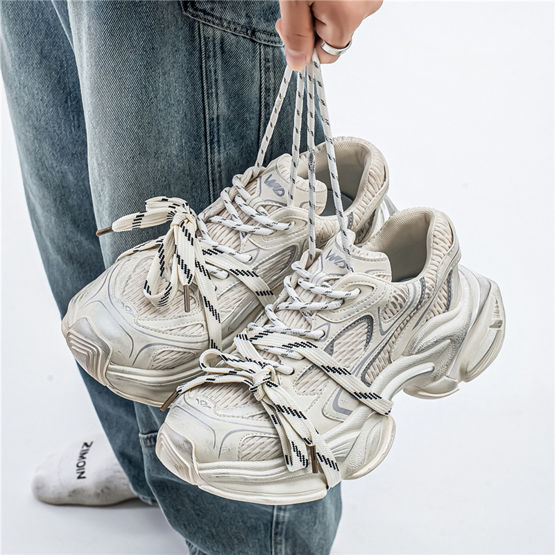 2025 New Men's Shoes Mesh Breathable Casual Sneakers Versatile Platform Sole Heightening Daddy Shoes