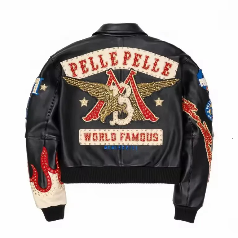 Vintage American Streetwear Leather Bomber Jacket Men Y2K Hip Hop Letter Embroidery Rivet Motorcycle Coat Winter Thick Warm Punk 251216
