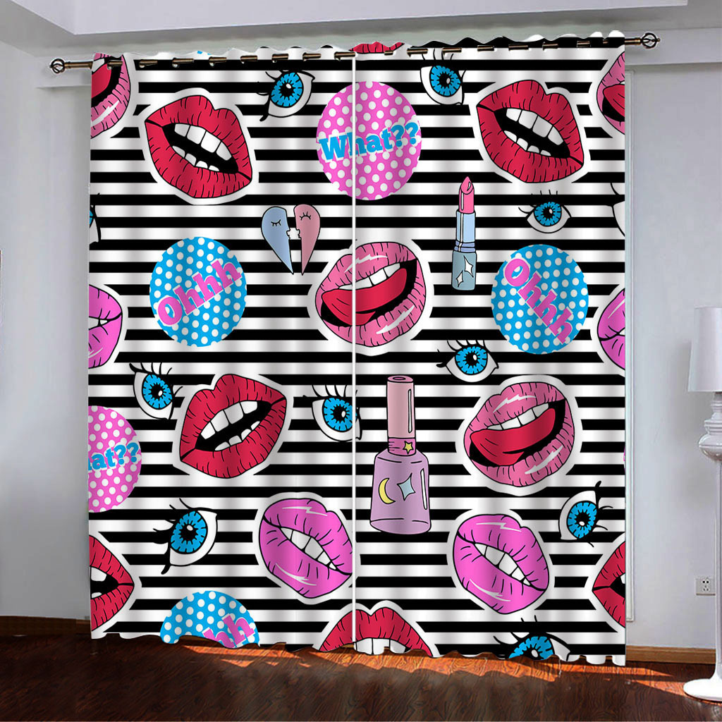 YL-38018 High-Density Blackout Curtain Red Lips Series 2, Digital Printed, Custom Patterns and Sizes Available