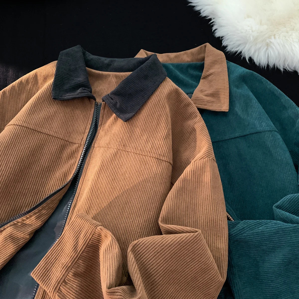 Autumn Corduroy Cargo Jacket For Men Bomber Windbreakers Zipper Coats Loose Outwear Casual Mens Clothes 251219