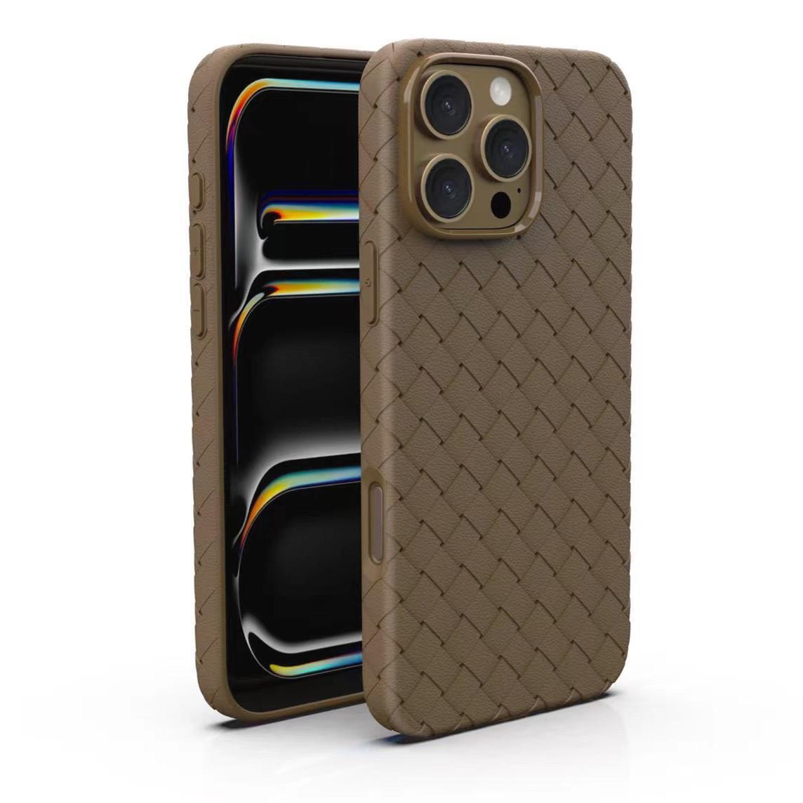 New Compatible iPhone 17 Pro Max Apple Phone Woven Texture 15 Leather Cover Heat Dissipation Breathable Full Coverage Soft Case