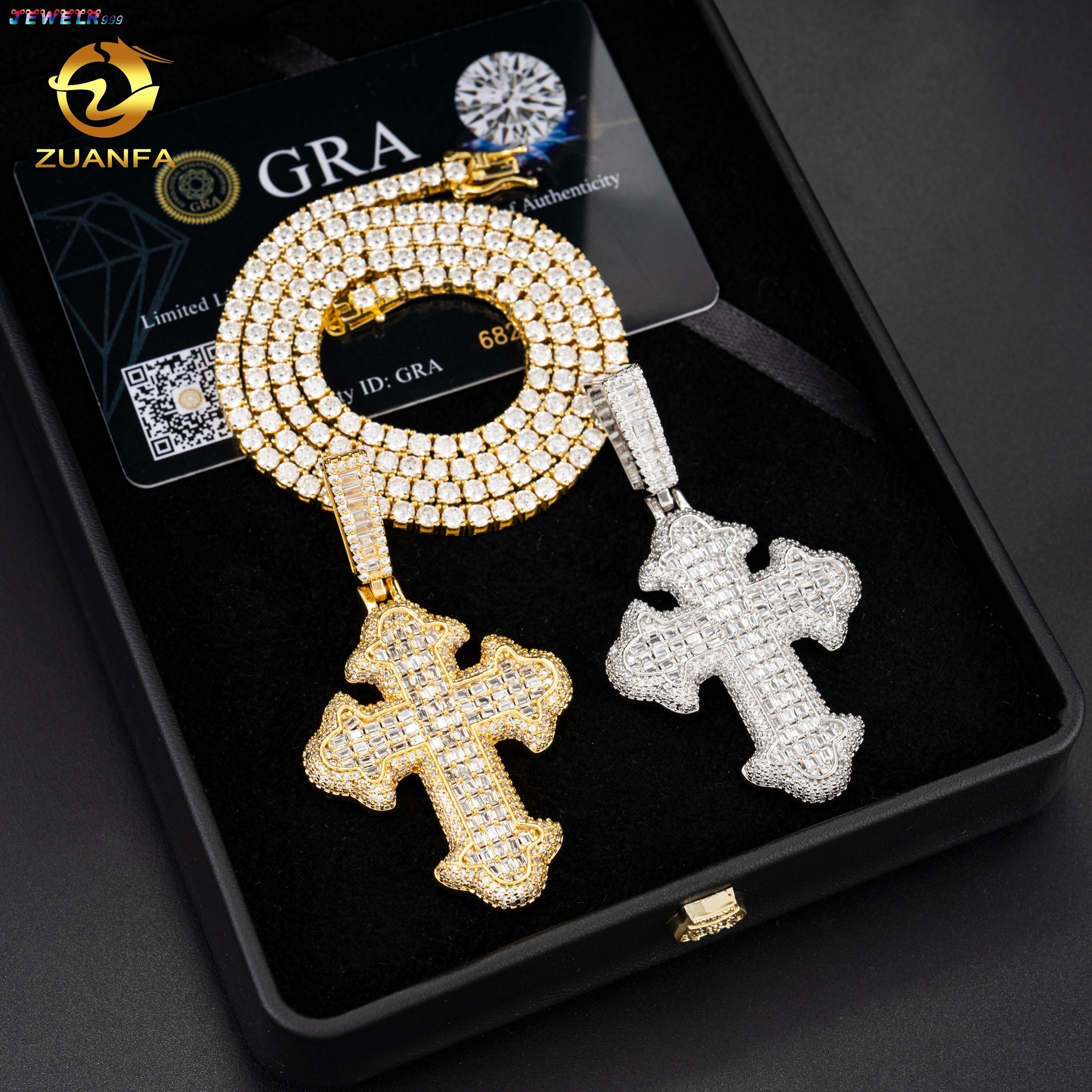 New Arrivals 925 Sterling Silver High Quality Iced Out baguette Hip Hop Lab Diamond Cross Moissanite Pendant