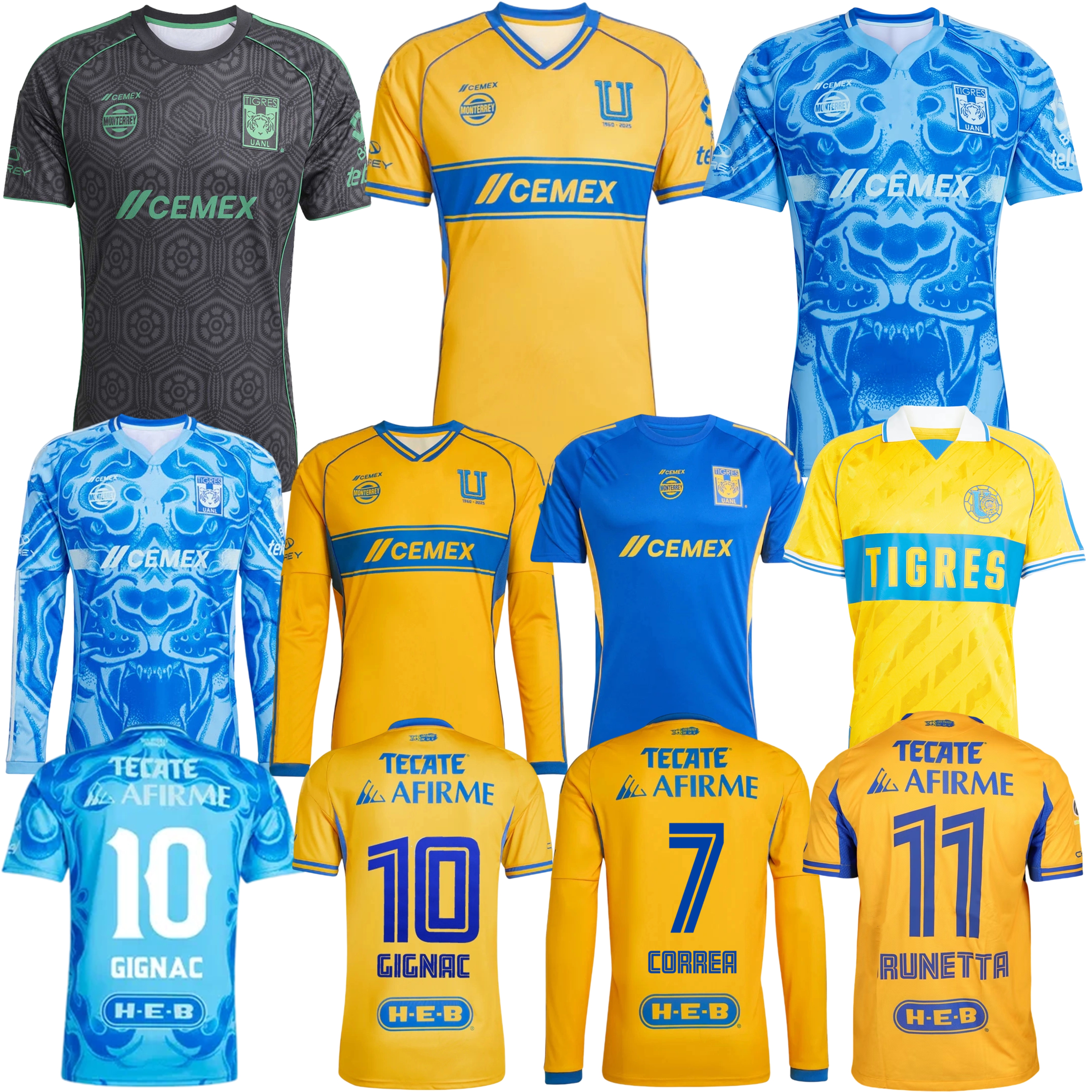 2025 2026 Tigres UANL soccer jerseys 25 26 ANTUNA Quintero home away Gignac MARCELO CORREA Brunetta VARONIL ARENA player version football shirt