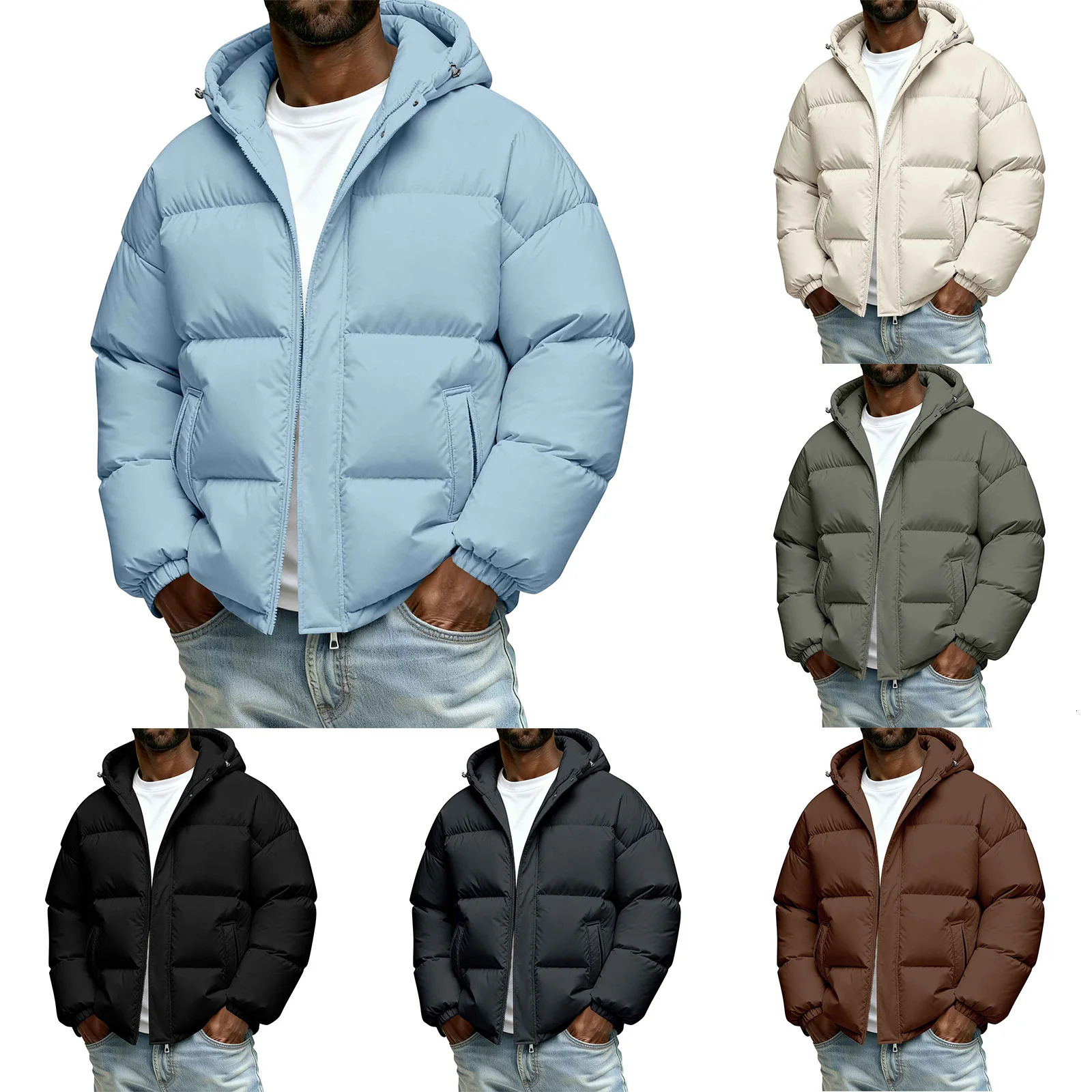 MenS Solid Color Hooded Jacket Casual Warm Outerwear For Couples Thickened Down Coats Fashionable Hiking Camping 251219