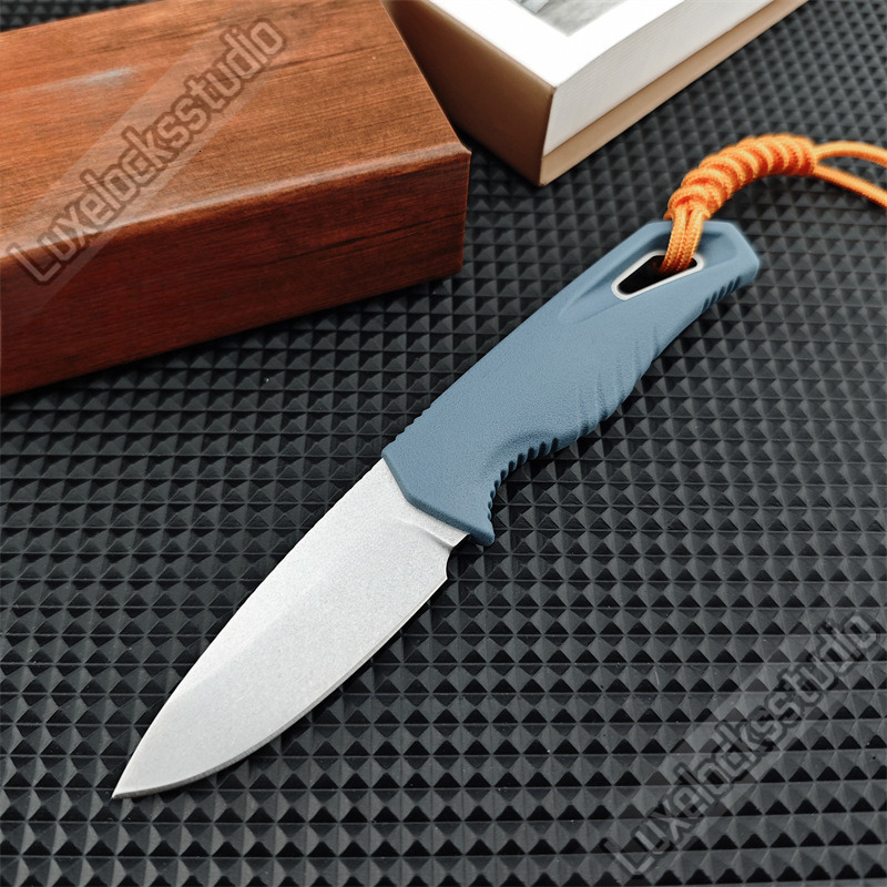 BM 18050 CPM 2.7 Stonewash Fixed Blade Tactical Knife Blue TPV Handle Survival Hunting Hiking EDC for Men