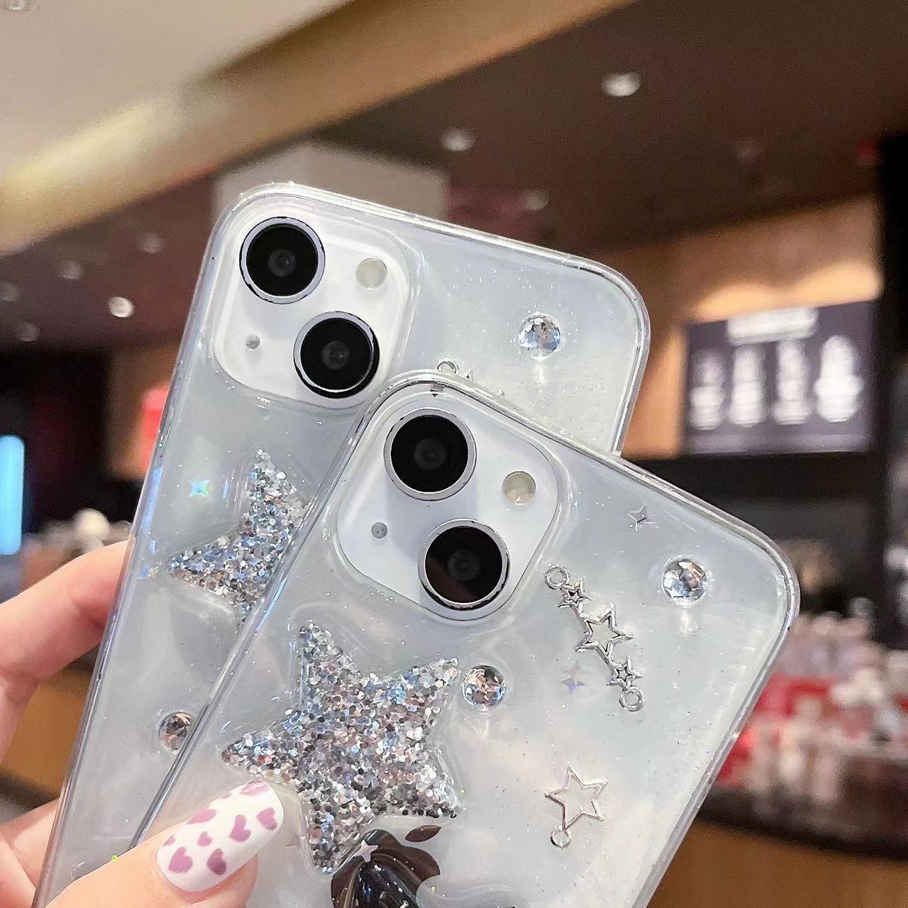 Simple Epoxy Transparent Glitter Star Phone Case for iPhone 15 Plus P40 RY60