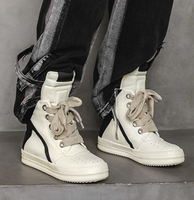 2025 new black and white high-top trendy men's shoes versatile boys' platform heightening shoes sports casual shoes