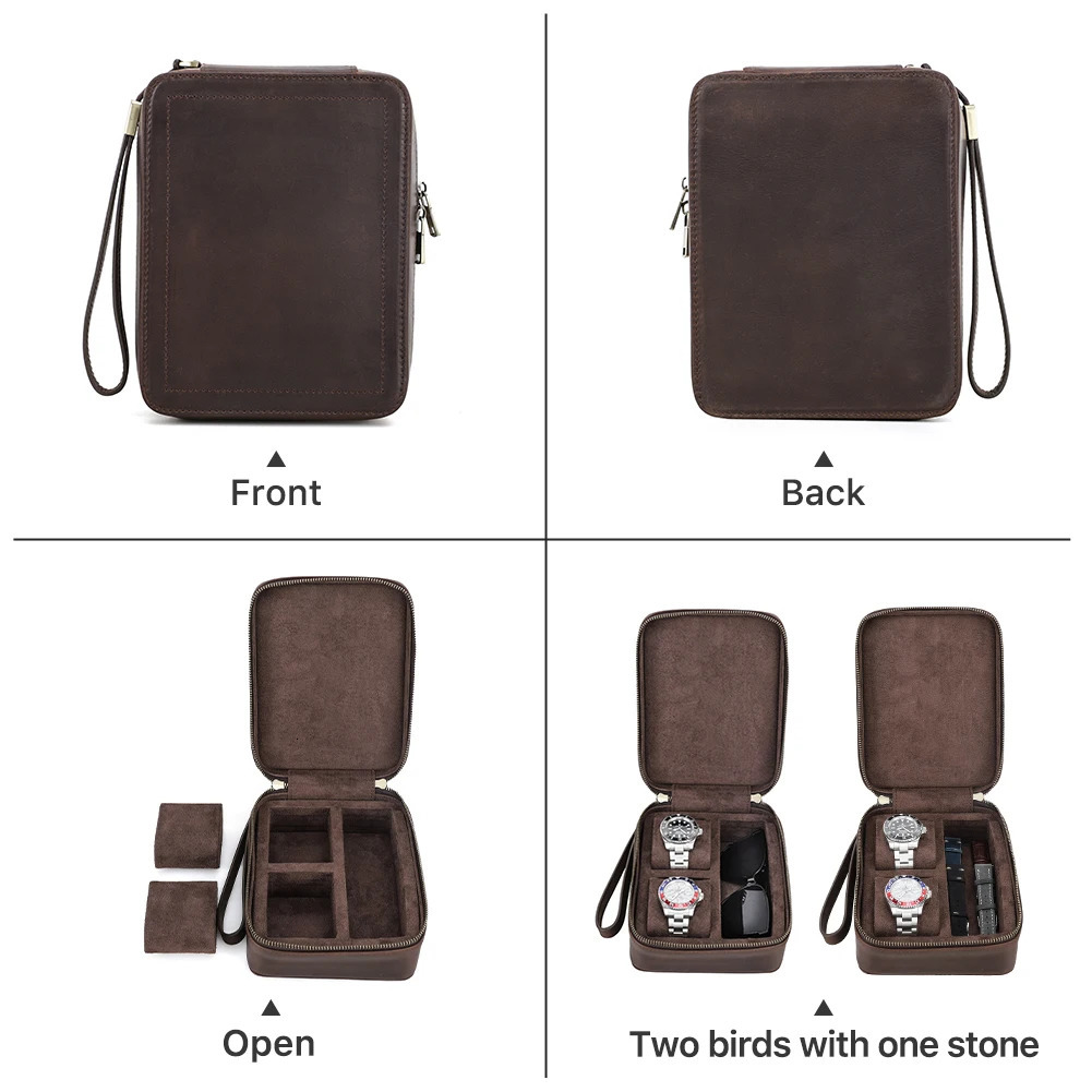 Genuine Leather Watch Travel Case Sunglasses Box with Soft Lining Watchband Jewelry Storage Organizer Gift for Lovers 251216