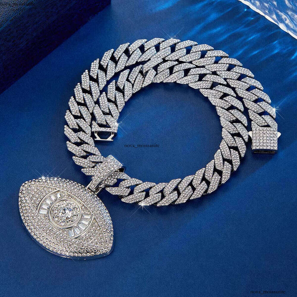 Ice out VVS Moissanite Hip Hop Iced Out Pearlescent Eye Pendant Necklace, Unisex No. 3 Rhinestone Cuban Chain
