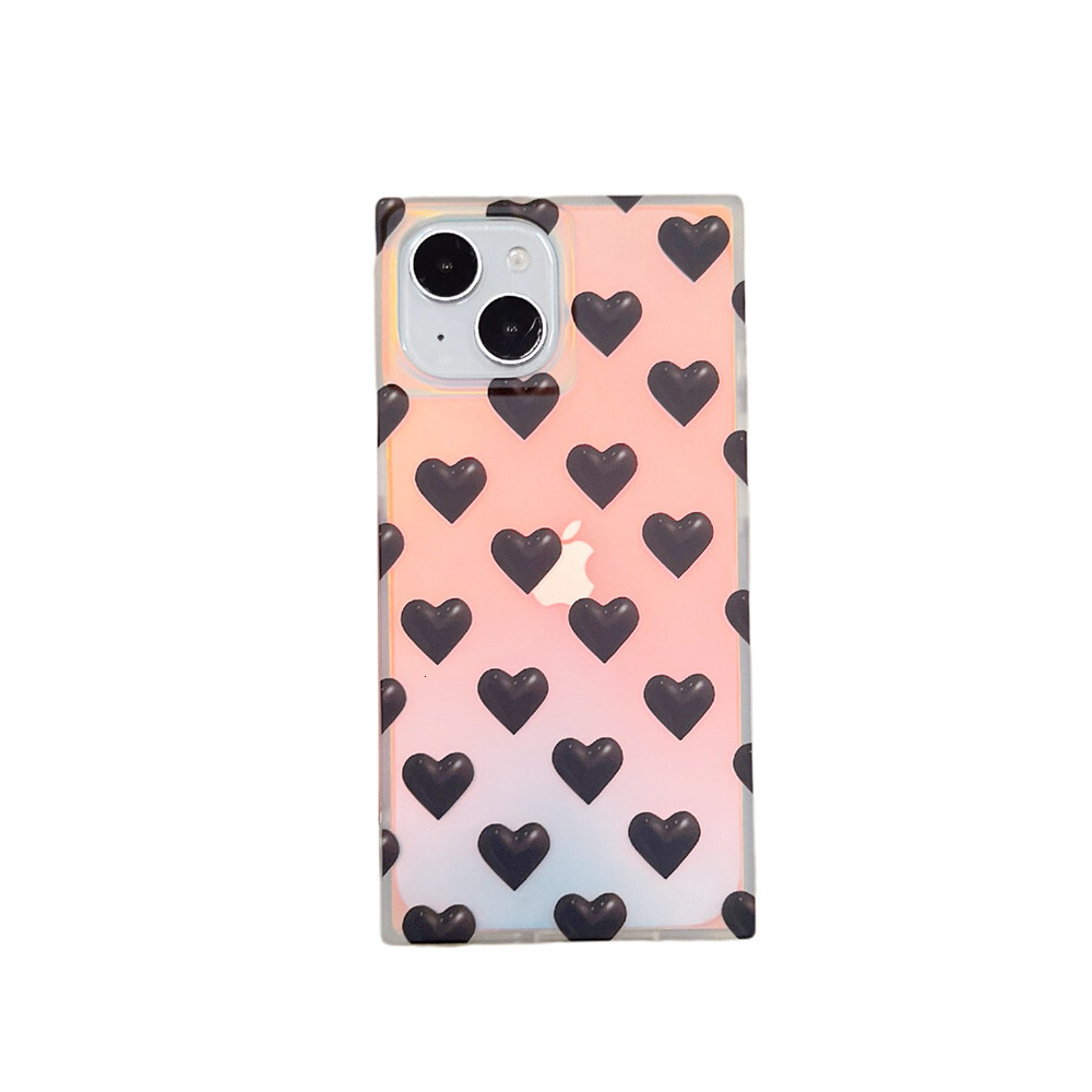 casual Laser Love Heart Phone Case Suitable for Apple 17/16/15PRO Square Gradient iPhone14/13PRO