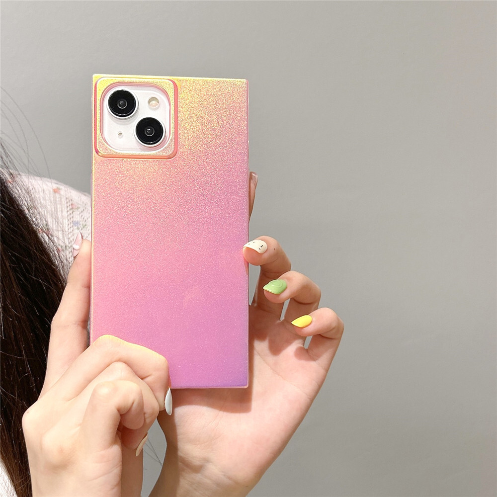 casual Laser Love Heart Phone Case Suitable for Apple 17/16/15PRO Square Gradient iPhone14/13PRO